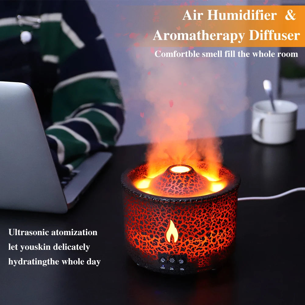 Volcanic Flame Air Humidifier & Aroma Diffuser: Remote-Controlled, Infused with Jellyfish-inspired Design for Home Fragrance Experience & Misty Ambiance