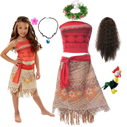 Halloween Dress up Party Moana Costume Little Girl Princess Fancy Clothes Children Vaiana Outfit for 2 3 5 6 8 10Y