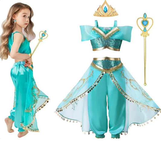 Enchanting Jasmine Dress for Girls - Perfect for Carnival, Halloween, and Cosplay Princess Aladdin Magic Lamp Costume