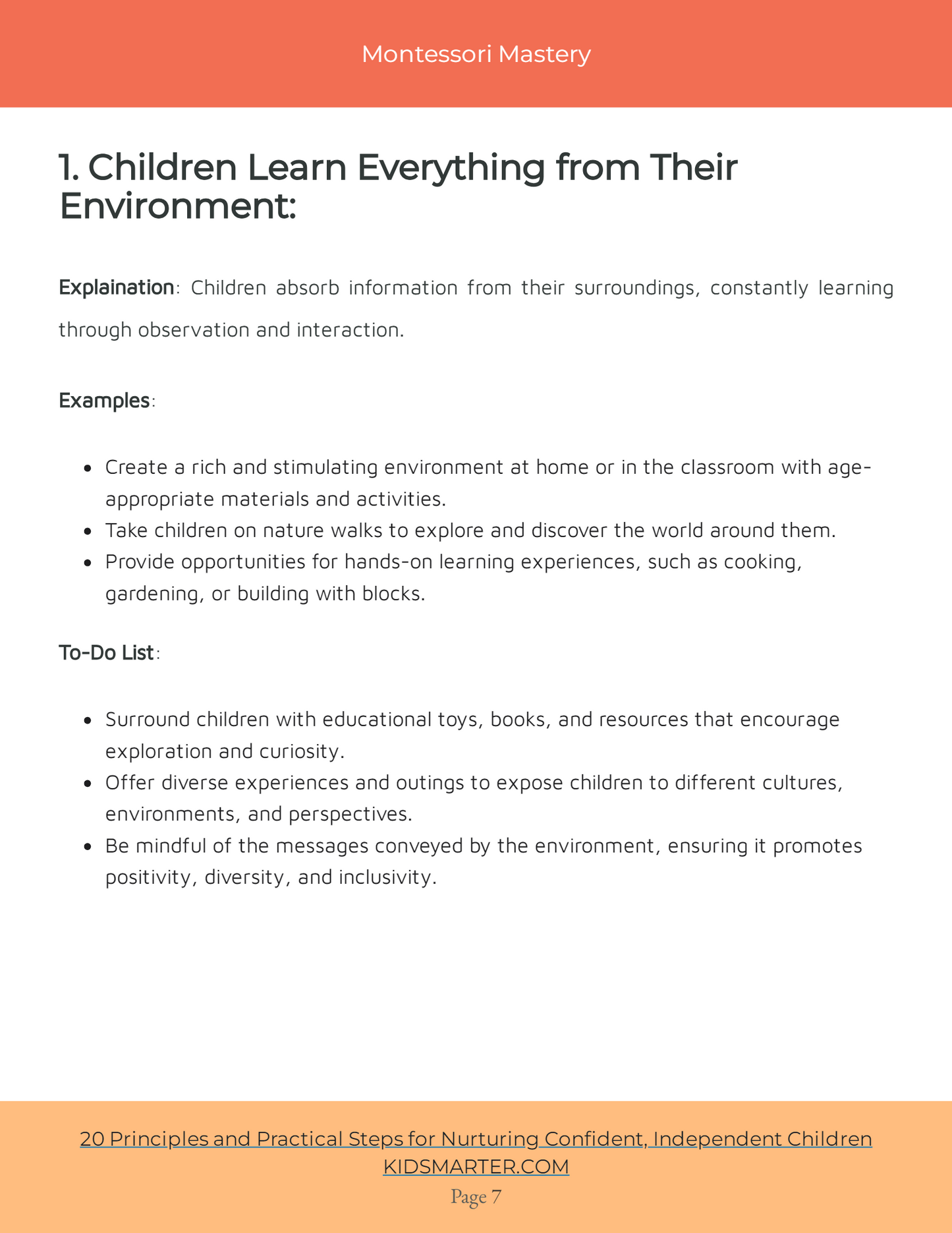 Montessori Mastery: Empowering Parents with Practical Principles for Positive Parenting, 32 pages, Ebook