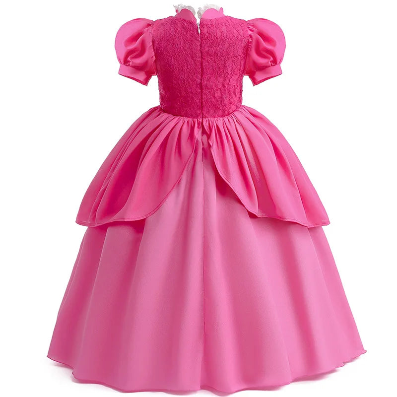 Peach Princess Cosplay Dress Girl Game Role Playing Costume Birthday Party Stage Performace Outfits Kids Carnival Fancy Clothes