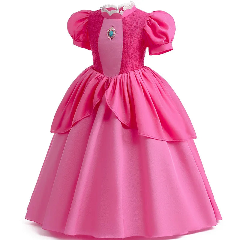 Peach Princess Cosplay Dress Girl Game Role Playing Costume Birthday Party Stage Performace Outfits Kids Carnival Fancy Clothes